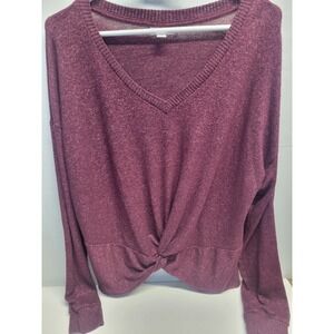 So Juniors V Neck Long‎ Sleeve Twist Front Sweater Burgundy XL